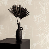 neutral colors large scale tropical leaves pattern wallpaper
