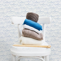 nautical theme kids room wallpaper with paper boats pattern