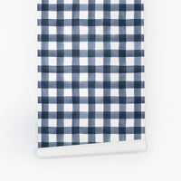 Blue watercolour gingham temporary wallpaper