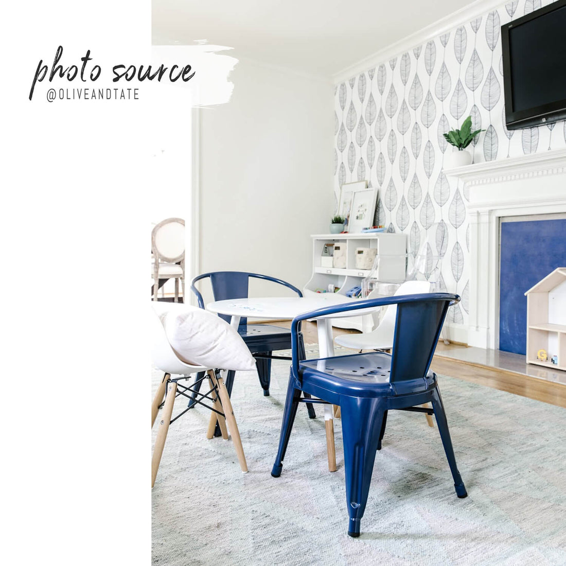 navy blue eclectic kids playroom wallpaper