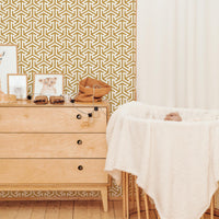 faux gold color retro print wallpaper design for colorful nursery
