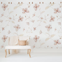 Pink floral design wall mural for minimal chic bohemian interiors