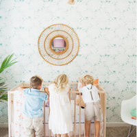 Palm monstera leaves wallpaper for baby kids nursery interior