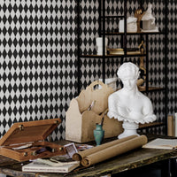 parisian chic apartment with classic harlequin wallpaper