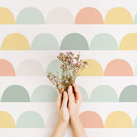 geometric half circles print wallpaper in rainbow colors