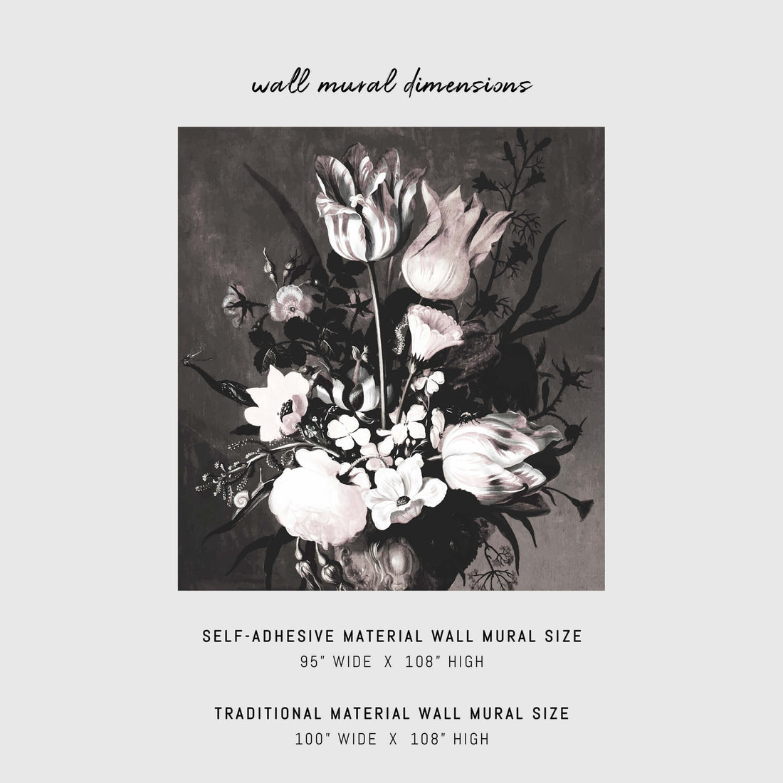 pink and grey floral removable wall mural