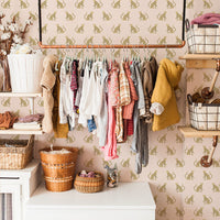 pink bohemian girls nursery interior with pink leopard print animal removable wallpaper