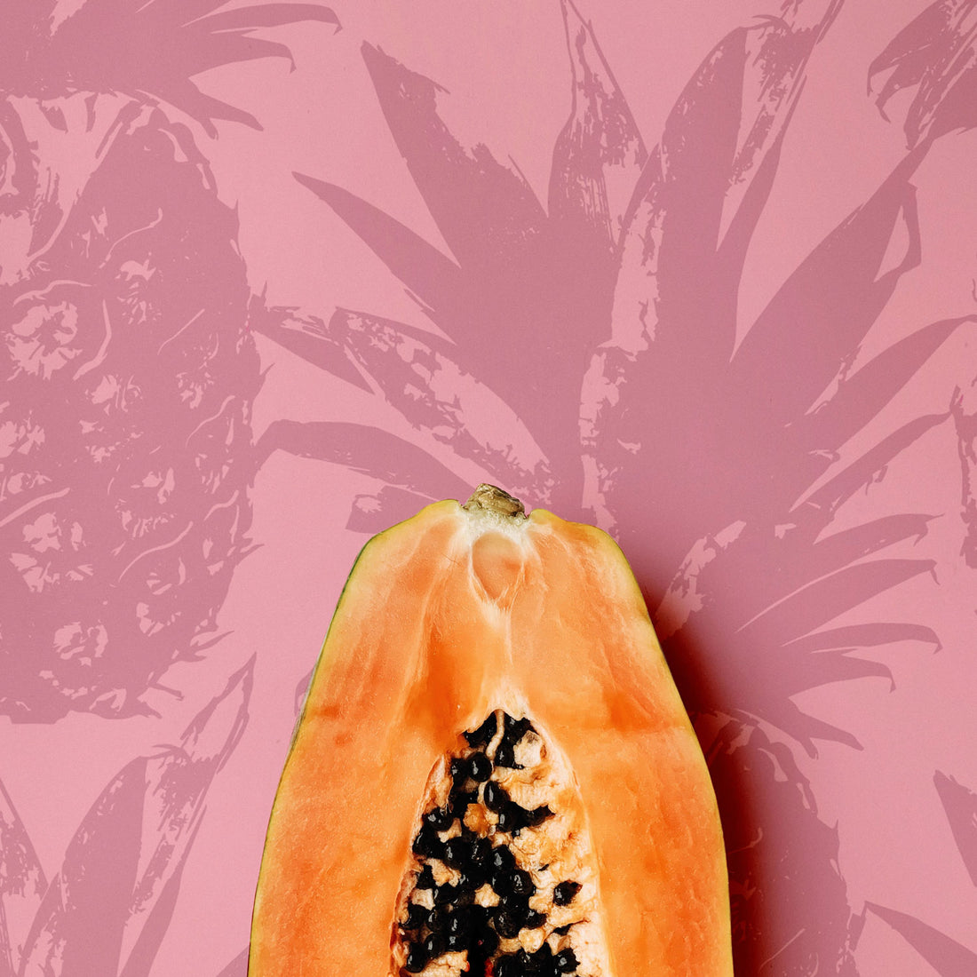 Blush pink pineapple design removable wallpaper for eclectic bohemian style interiors