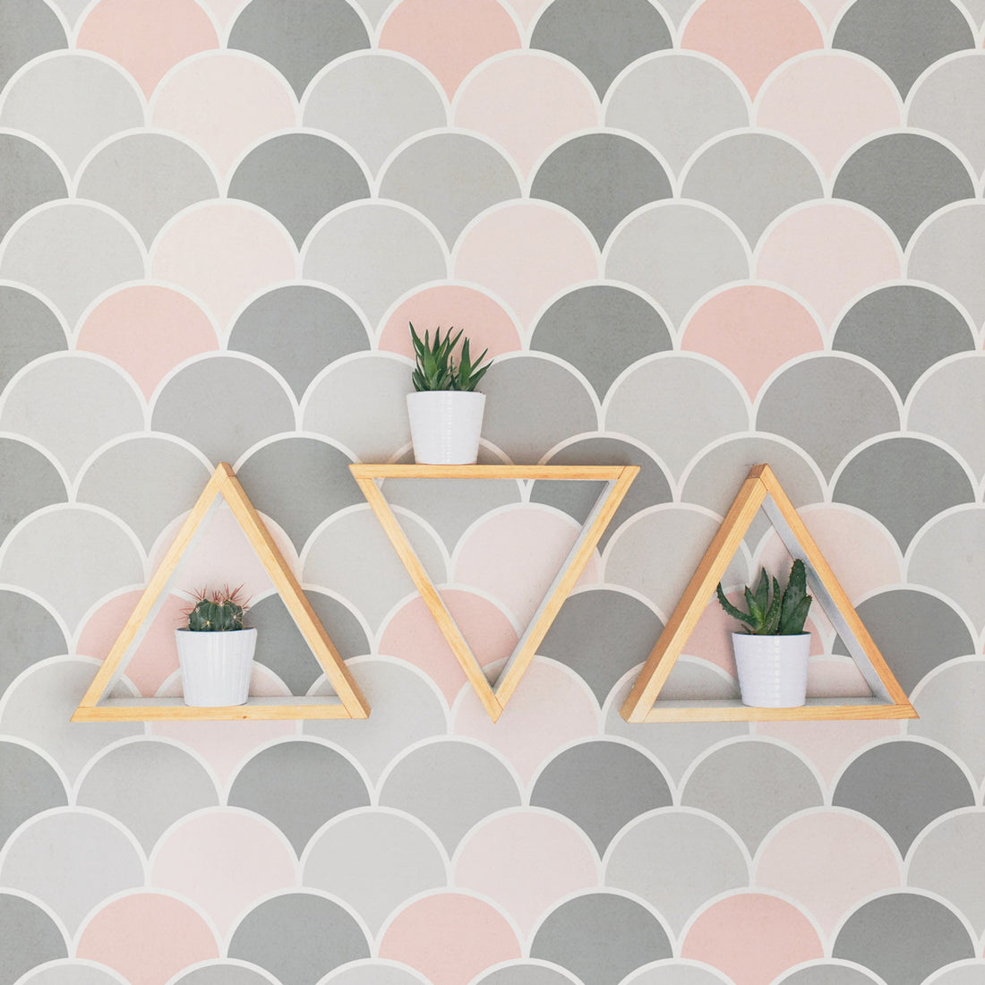 Pink and grey scallop removable wallpaper in modern girl's room design