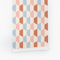 retro style geometric print removable wallpaper in pastel colors