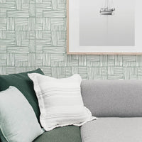 modern green pleated pattern wallpaper in cozy living room space