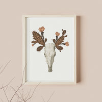 Buffalo skull drawing floral print