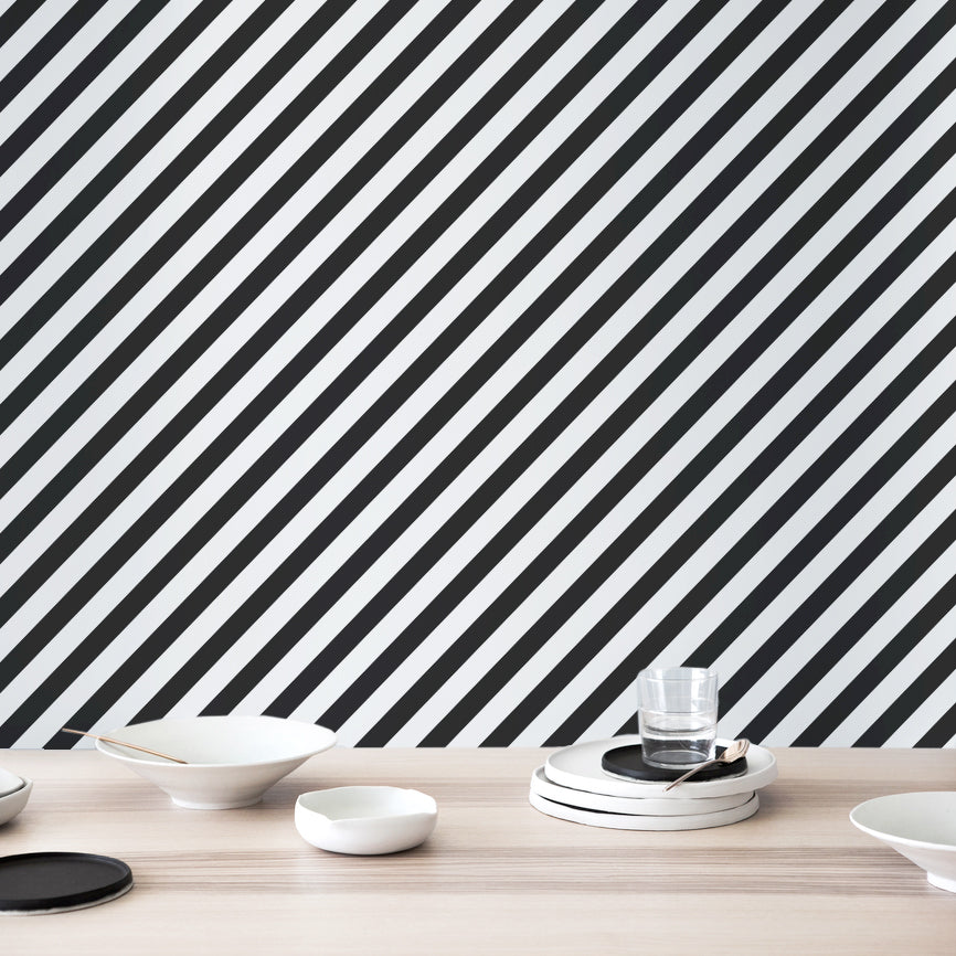 scandinavian black and white diagonal stripe wallpaper