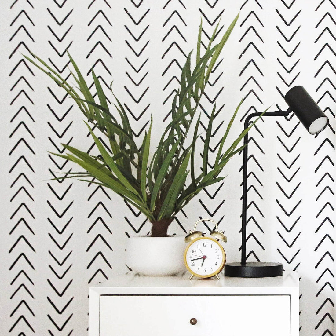 scandinavian style interior with black arrow pattern