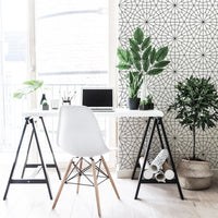 Black geometric flower self adhesive wallpaper