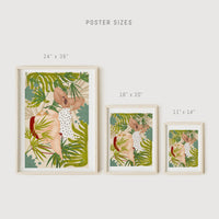 Green tropical wall art poster with female shapes