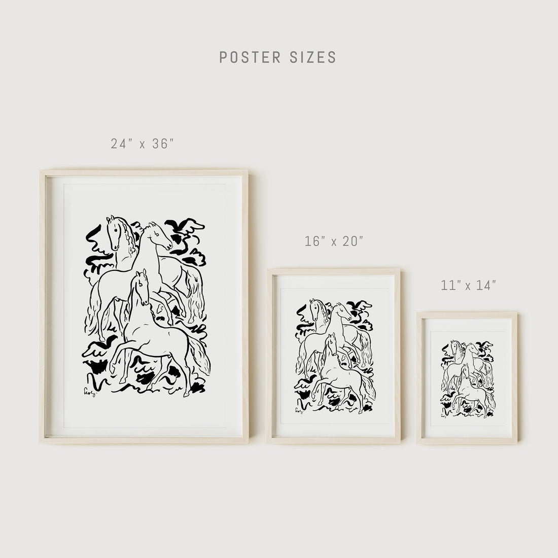 Horses graphic illustration art print