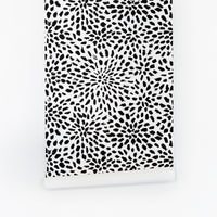 Black abstract flower pattern peel and stick wallpaper