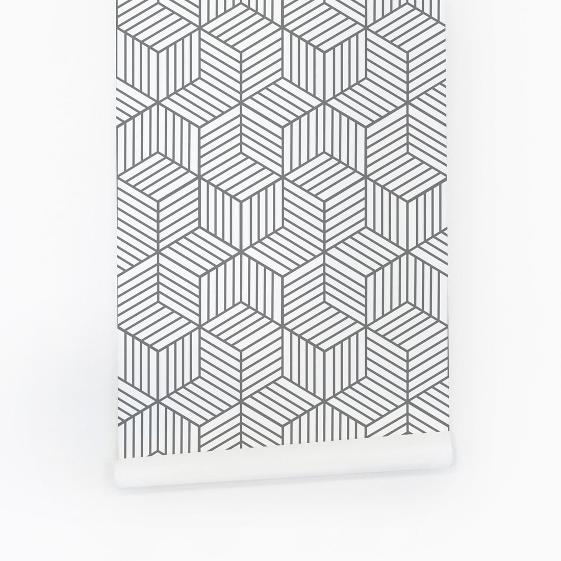 grey stripy cube pattern wallpaper for minimalistic interior