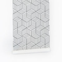 grey stripy cube pattern wallpaper for minimalistic interior