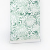 watercolor green palm leaves print removable wallpaper for baby nursery