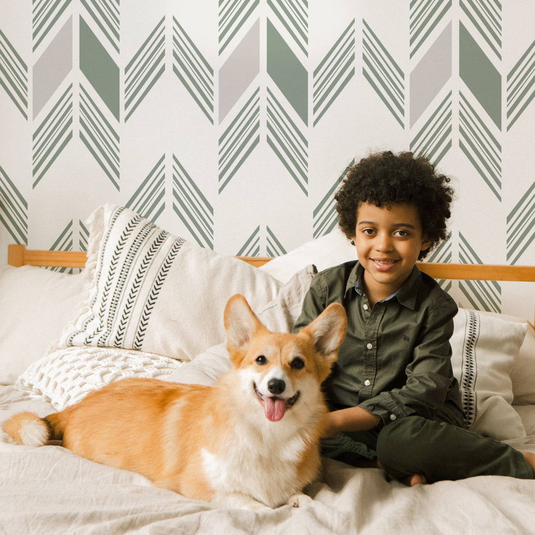 tribal print wallpaper with green chevron print for kids room