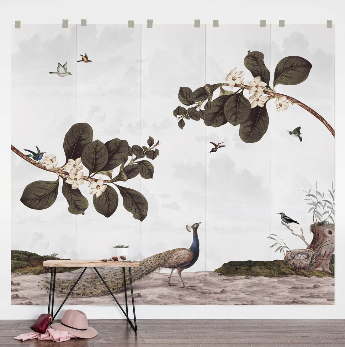 Magical forest inspired removable wallpaper in kids room interior