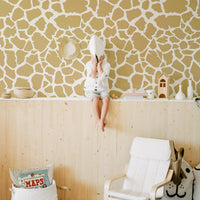safari theme wallpaper for kids playroom in faux gold color