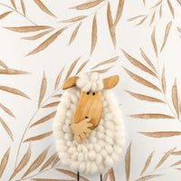 light beige botanical leaves print wallpaper for farmhouse inspired kids room