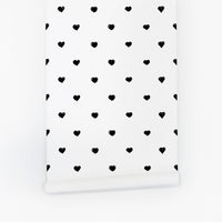 small black hearts pattern wallpaper in black and white