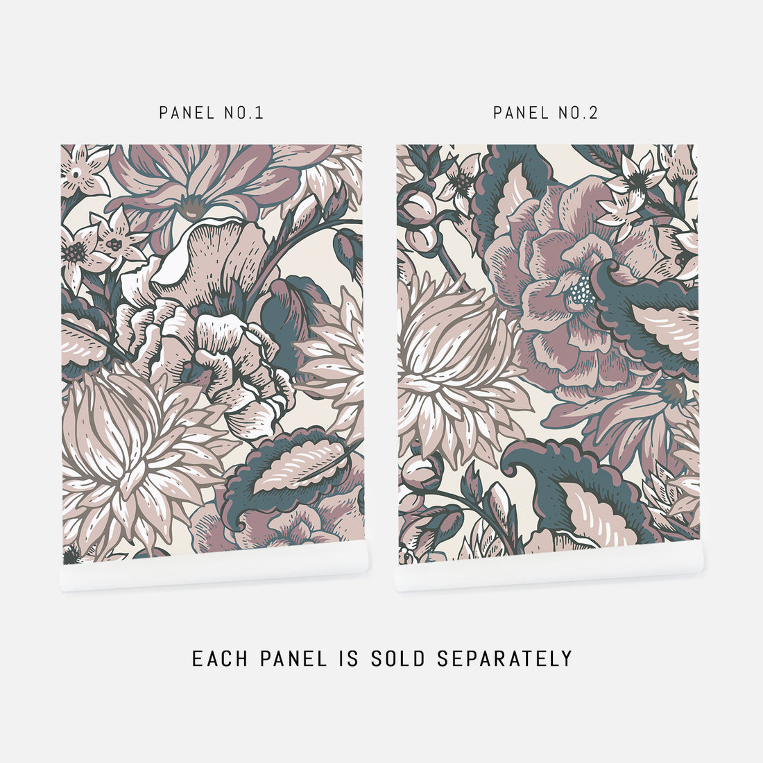pink and grey flowers print removable wallpaper