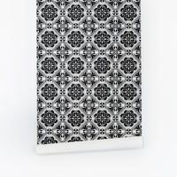 black farmhouse tiles inspired wallpaper
