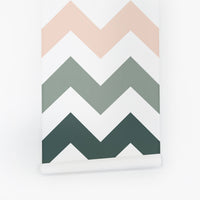 removable wallpaper with pink and green chevron lines pattern