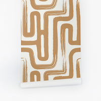 modern brown paintbrush maze design removable wallpaper