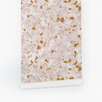 Pink terrazzo design removable wallpaper
