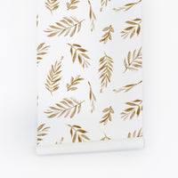 White and gold removable wallpaper for powder room interior design