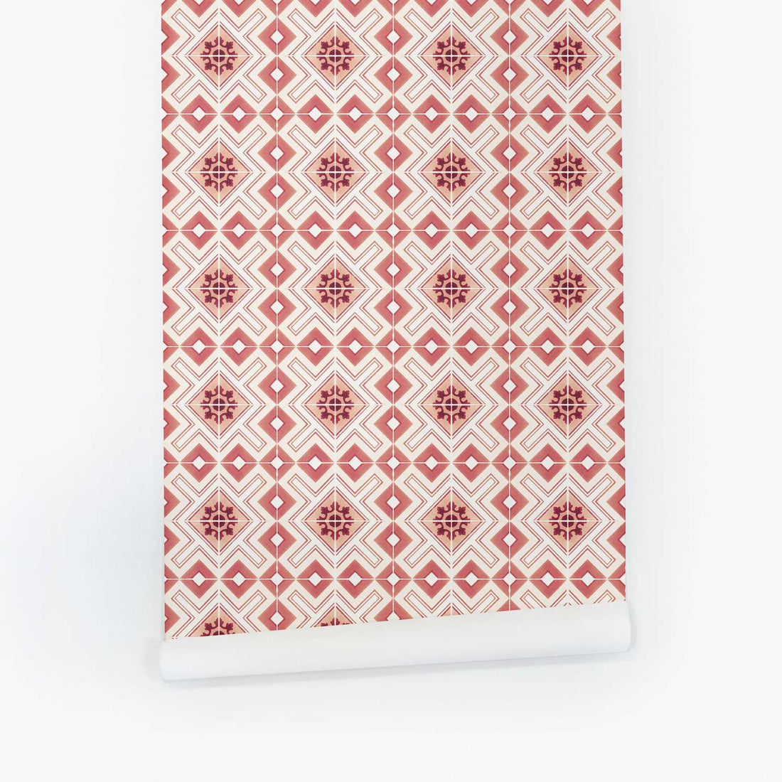 Modern bohemian style moroccan tile removable wallpaper in pink colors