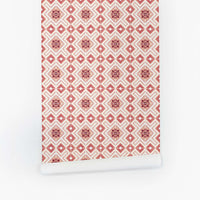 Modern bohemian style moroccan tile removable wallpaper in pink colors