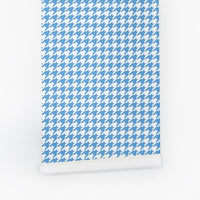 bright blue retro houndstooth pattern peel and stick wallpaper
