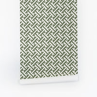 victorian inspired green wallpaper with abstract shapes