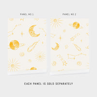 tiny yellow planet inspired wallpaper for kids room design
