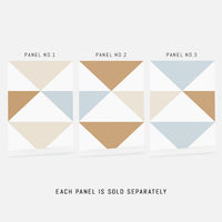 large scale geometric wallpaper in brown and blue for coastal style home