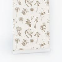 simple botanical print peel and stick wallpaper