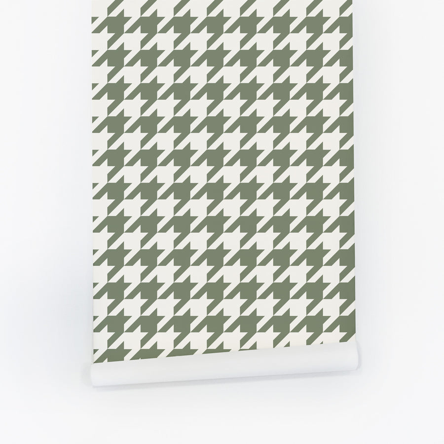 classic green houndstooth peel and stick wallpaper