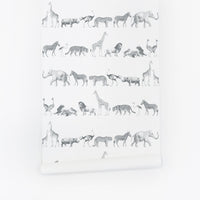 tiny safari animal pattern wallpaper for boys room interior