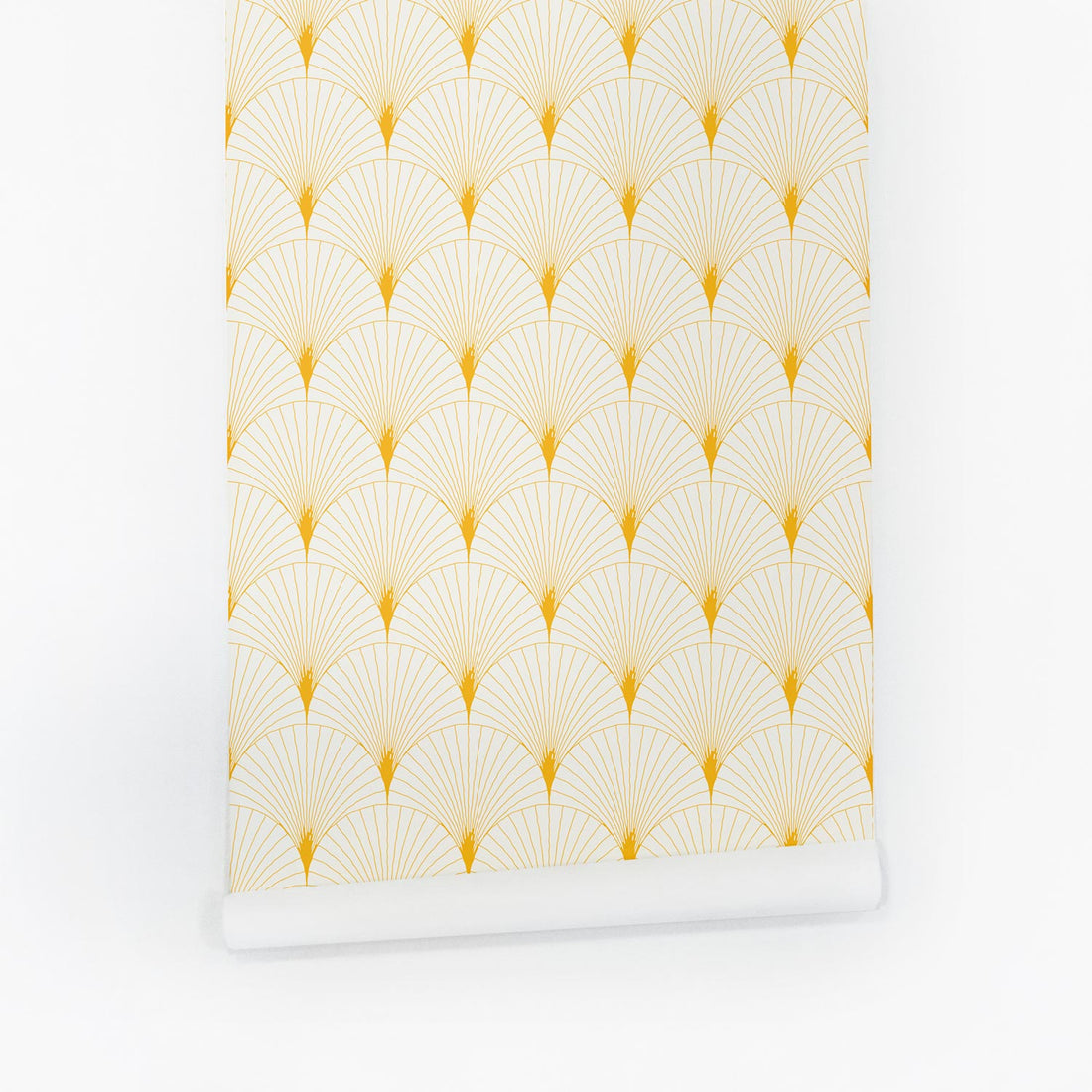 Sunny yellow design removable wallpaper with scallop print