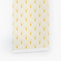 Sunny yellow design removable wallpaper with scallop print