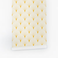 Sunny yellow design removable wallpaper with scallop print