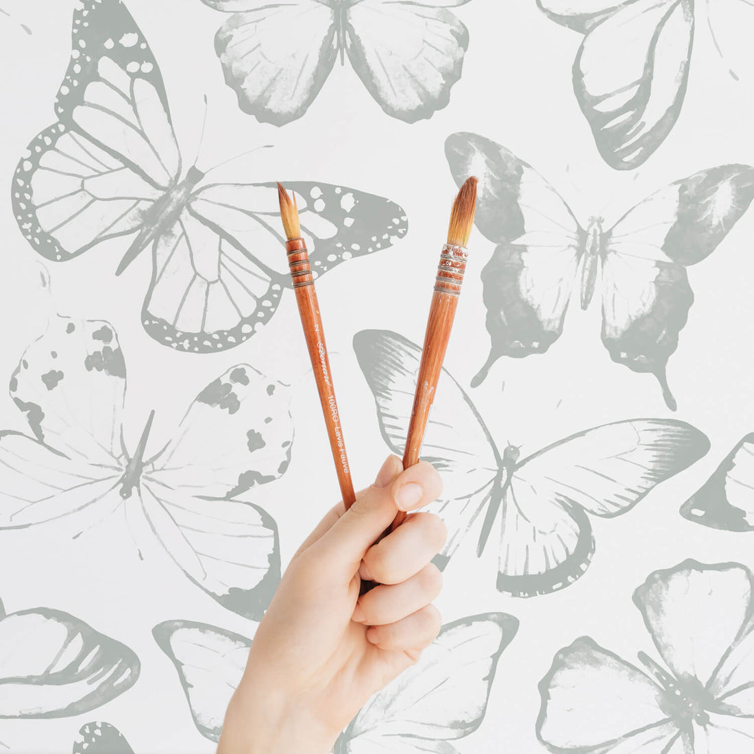 grey watercolor butterfly inspired removable wallpaper for girls nursery