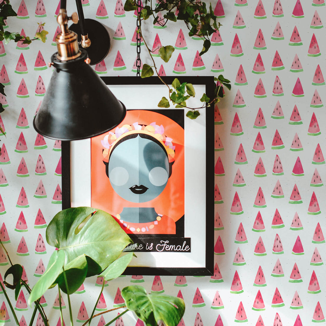 bright pink melon pattern removable wallpaper